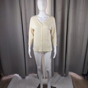 Sag Harbor Women's Cream To Light Yellow Pull Over Lace Fringe Sweater Size S